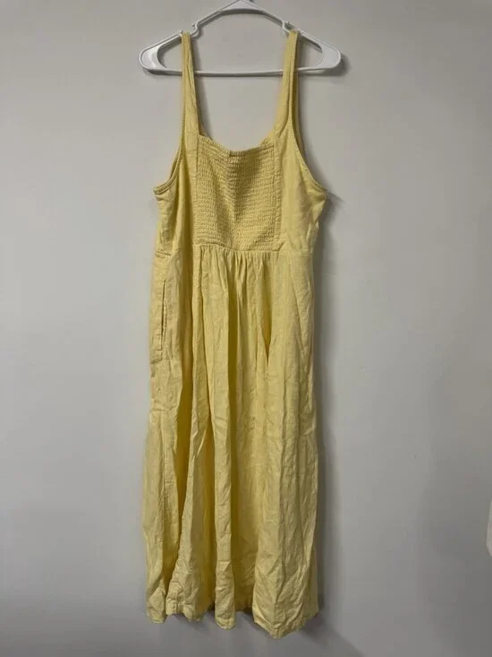 Old Navy XL Linen Blend Smocked Midi Dress Butter Yellow Resort Beachy Vacation - Picture 8 of 9